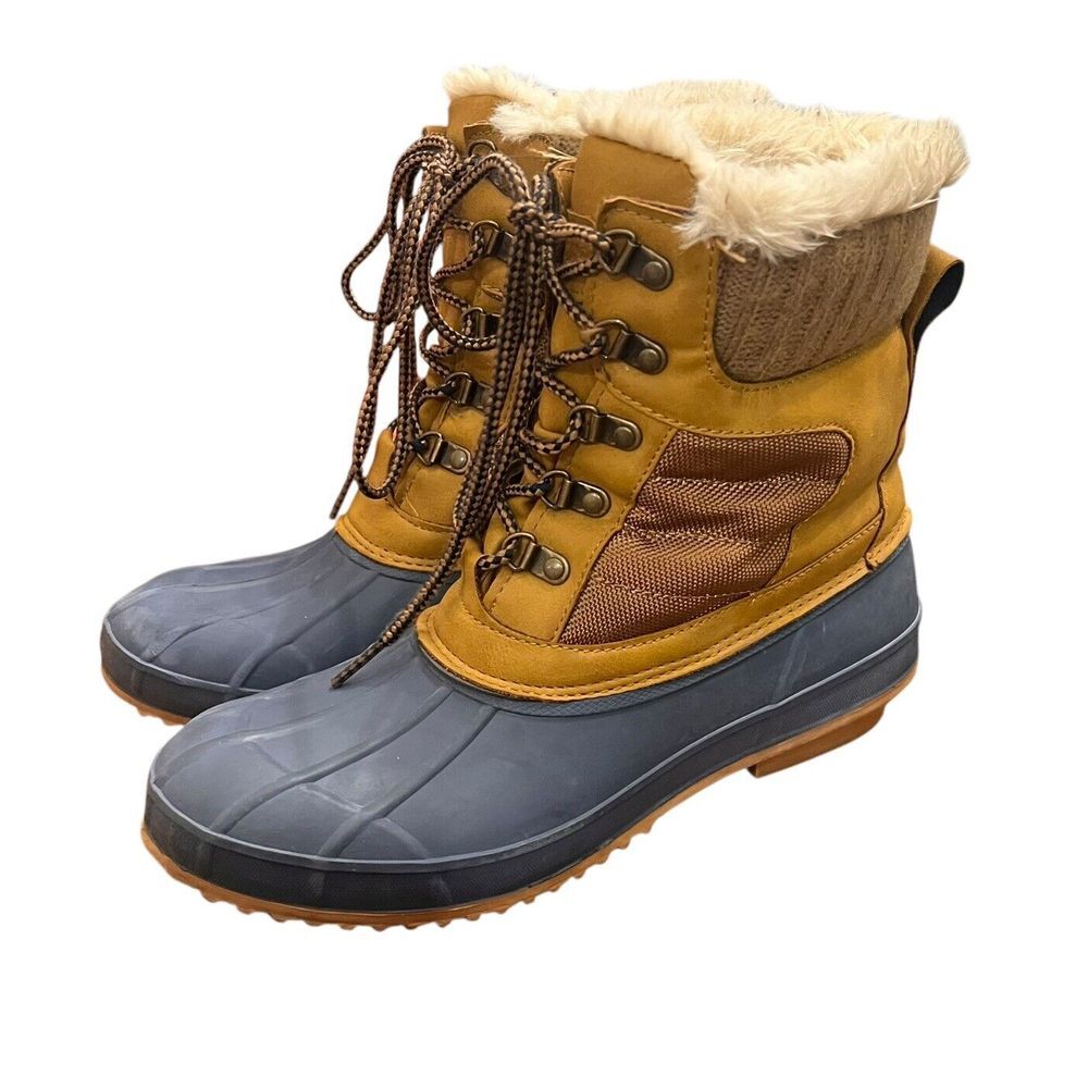 Khombu Kathleen Boots Faux Fur Duck Booties Waterproof Brown Blue‎ Size 11